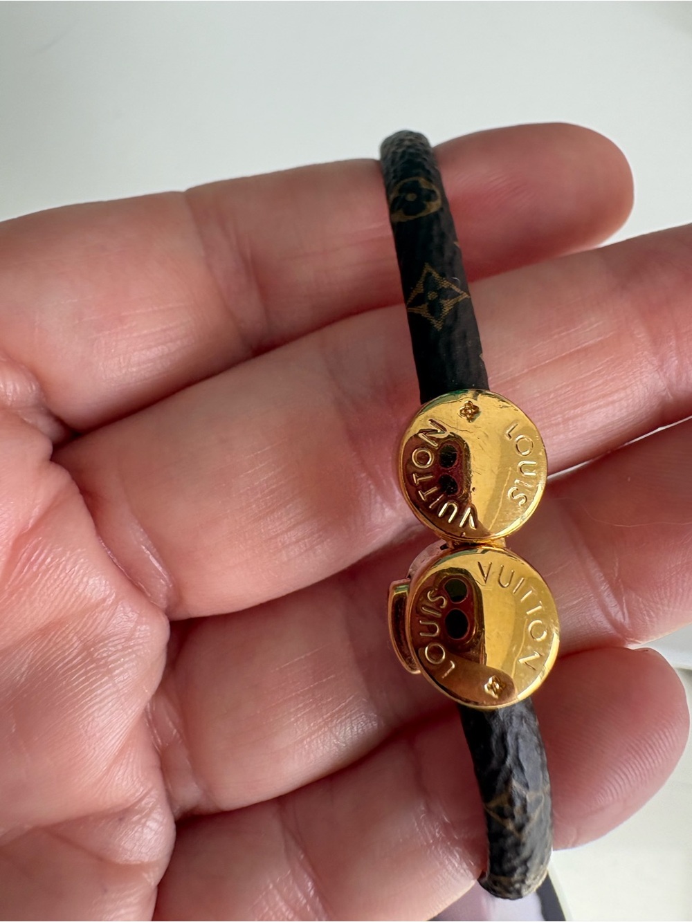 Louis Vuitton Brown Monogram Cord Bracelet with Gold-Tone LV Buttons